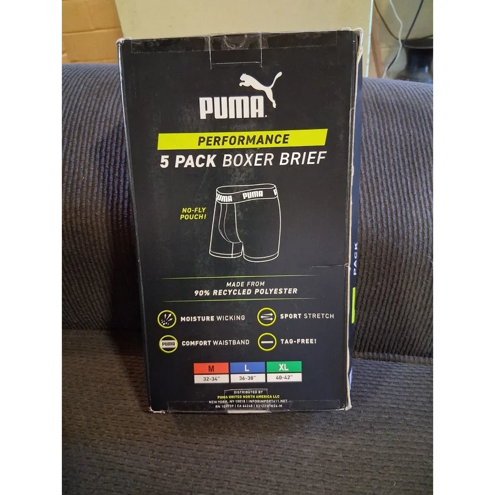 New Puma Men's 5-Pack Sport Luxe Performance Boxer Brief, Multicolor, Size M‎